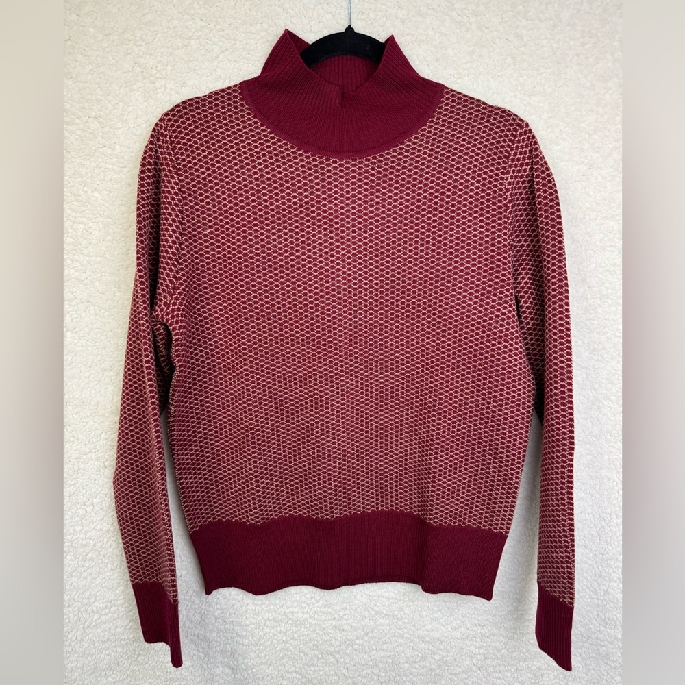 BELFORD 100% Extra Fine Merino Wool Sweater Size Large  Burgundy Turtleneck NWOT